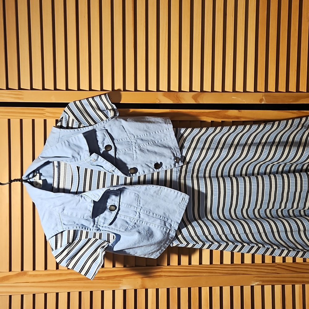 Knitworks Girls Size 10 Blue and White Striped Dress with Denim Vest